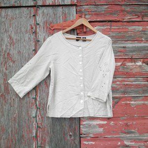 Vintage Granola Girl Erika Flowy Cottagecore Button Front Wheat Linen Top M